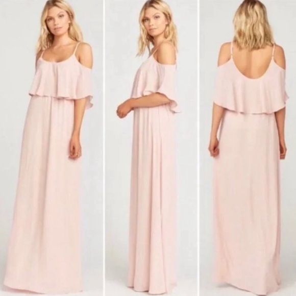Show Me Your Mumu Caitlin Ruffle Maxi Dress Dusty Blush Crisp - Picture 1 of 9